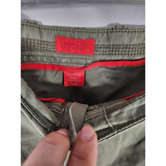 Izod Mens Cargo Khaki Pants Olive Preppy Comfort Y2K 40/32 - Picture 2 of 3